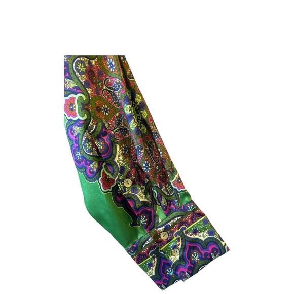 ZARA Green/Multi Satin Button Front Tunic Top Blouse Size Small NWT Artsy Boho - Picture 8 of 9